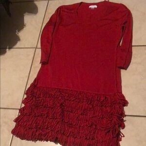 Calvin Klein Collection Red Asymmetrical Ruffled Tiered Dress